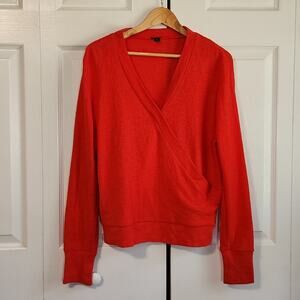 J. Crew Women's Faux Wrap Long Sleeve Textured Top Size SM V-neck 100% Cotton